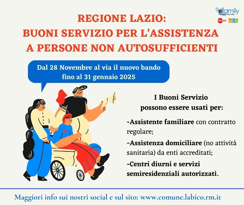 Buoni Servizio per l’assistenza a persone non autosufficienti, dal 28 novembre al via il nuovo bando