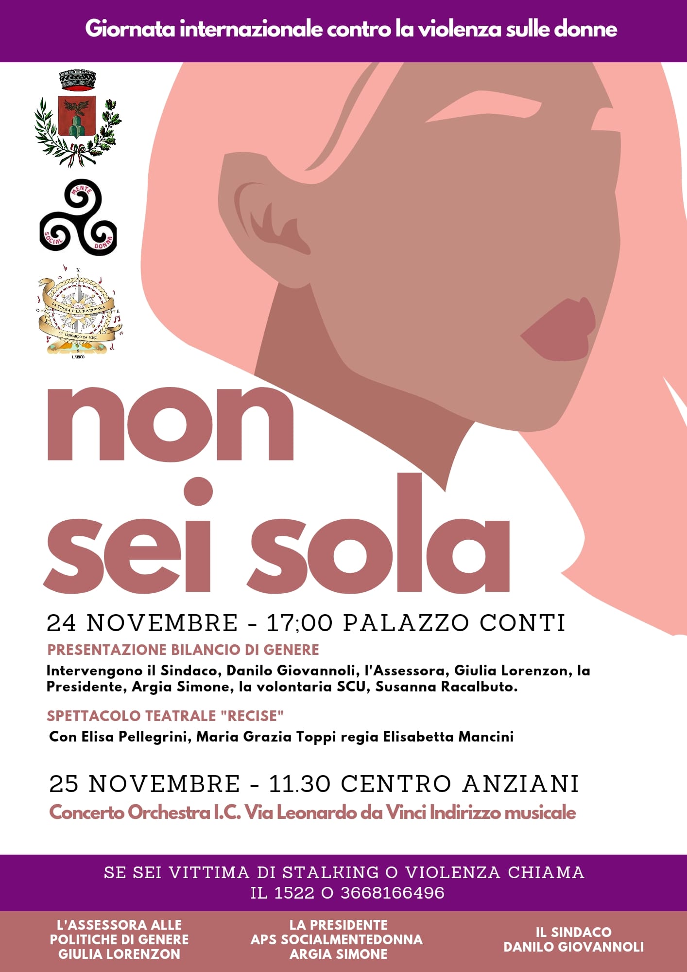 Non sei Sola: Giornata internazionale contro la violenza sulle donne, eventi a Labico