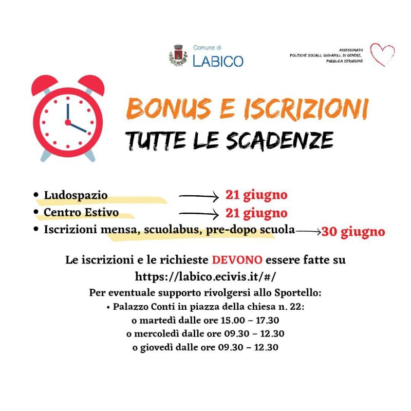 Bonus e iscrizioni: tutte le scadenze