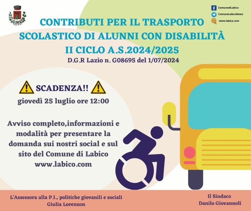 Contributo trasporto alunni disabili II ciclo A.S.2024-2025