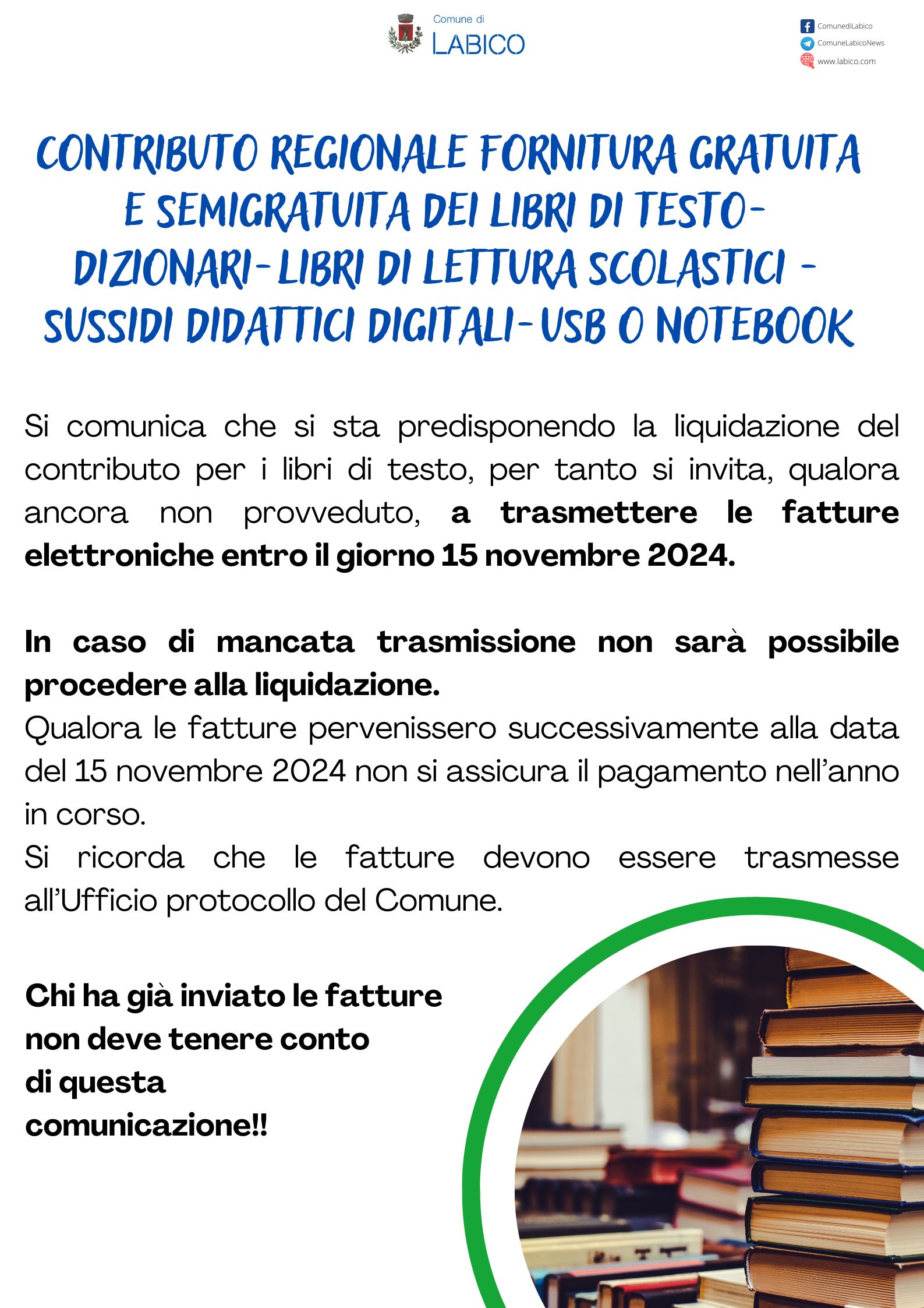 Scadenza per la trasmissione delle fatture dei libri di testo: invio entro il 15 novembre 2024