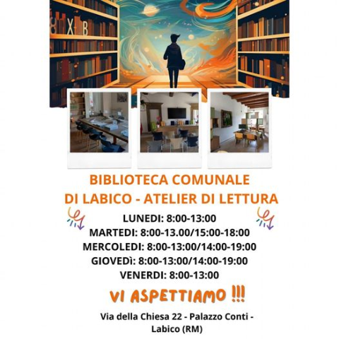 Nuovi orari biblioteca comunale-atelier di lettura Palazzo Conti